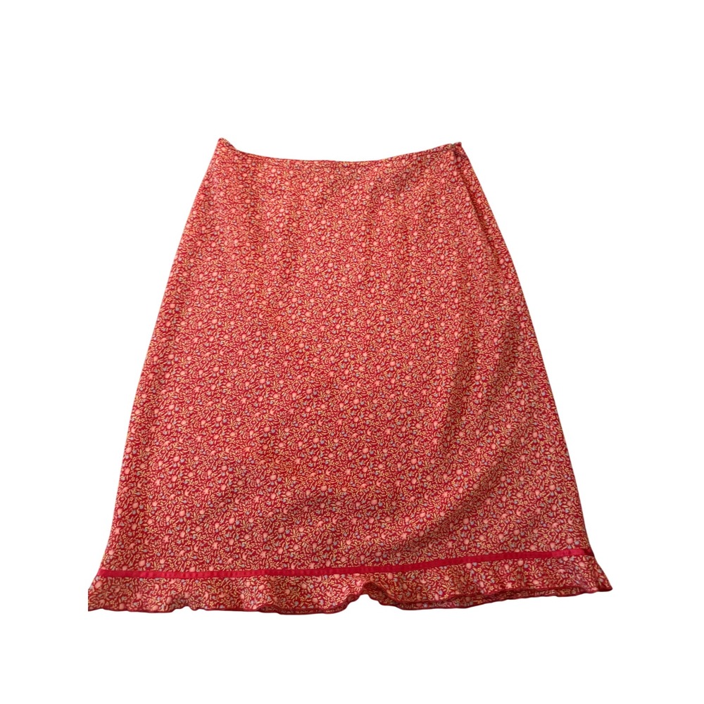 Express Vintage Red Floral Ditsy Print Ruffle Hem Midi Skirt Size 5/6 Y2K Boho